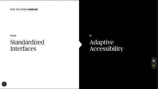 Content creation shift: "From" "Standardized Interfaces" "To" "Adaptive Accessibility"