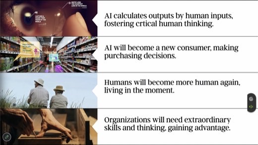 Full takeaways: AI outputs, AI as consumer, "Humans will become more human again", organizations need extraordinary skills