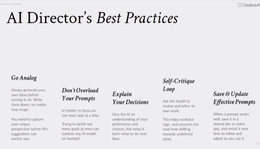 "AI Director's Best Practices" full five-principle slide, another repeat capture