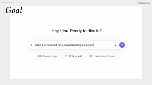 "Goal" demo: Copilot prompt "Write a trend report for a coastal bedding collection"