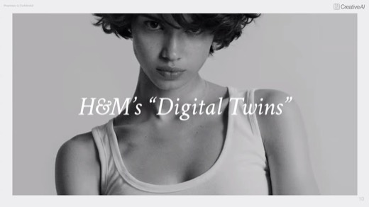 Case study title slide "H&M's "Digital Twins"" over model portrait