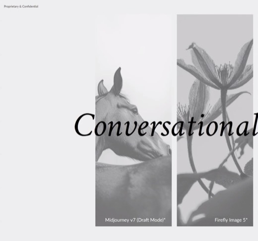 Slide "Conversational Editing": Midjourney v7 Draft Mode, Firefly Image 5, ChatGPT, Nano Banana Pro