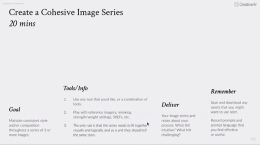 Activity brief "Create a Cohesive Image Series / 20 mins": series of 3+ images telling one story
