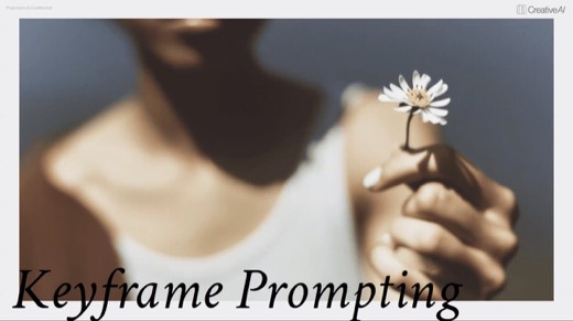 Slide "Keyframe Prompting": section title, woman holding daisy photo