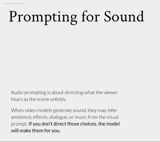 Slide 63 "Prompting for Sound": Describe the source, Focus on one audio idea, Match sound to motion