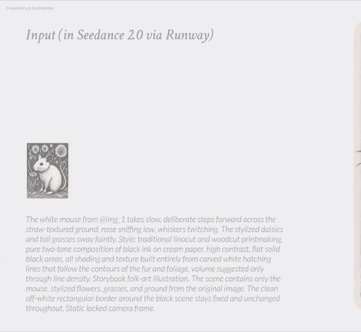Slide 100 Seedance/Runway video frame, mouse pawing at forest floor