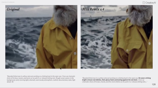 "Original" vs "Mild Remix x 4" fisherman comparison, bearded figure close-up frames