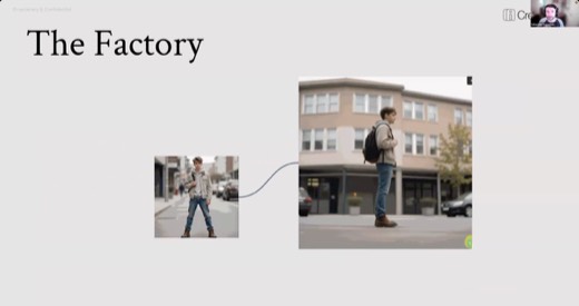 The Factory (cont.): another generated video frame variation
