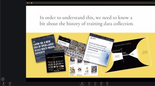 Same slide with montage: LAION-5B blog, ImageNet, OpenAI CLIP page, Common Crawl. The full dataset-history cast.