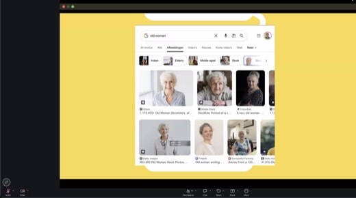 Google Images "old woman": colorful, smiling stock photos. The bias is NOT on Google.