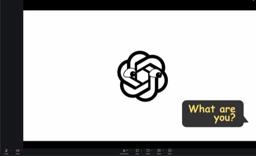 Slide: googly-eyed OpenAI logo, "What are you?" bubble.