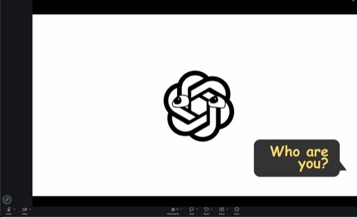Slide burst: googly-eyed OpenAI logo, "Who are you?" First of the burst.
