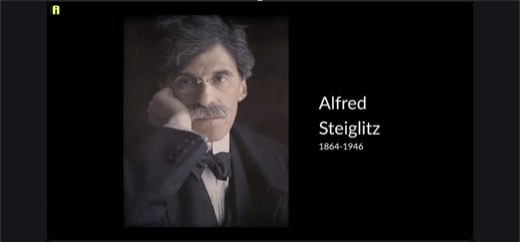 Historical parallel slide: Alfred Stieglitz (1864-1946), portrait, introduced as a photography-versus-fine-art precedent for today's AI-art...