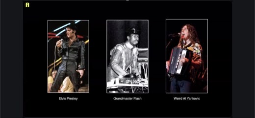"Style descends, doesn't disappear" style slide: three musician photos (Elvis Presley, Grandmaster Flash, Weird Al Yankovic) illustrating how...