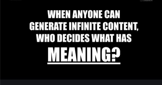 Sharon's slide: "WHEN ANYONE CAN GENERATE INFINITE CONTENT, WHO DECIDES WHAT HAS MEANING?"